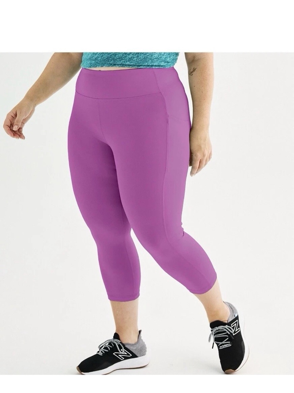Womens 1X Tek gear High-Rise Capri Leggings, wicking, pockets, stretch, NEW